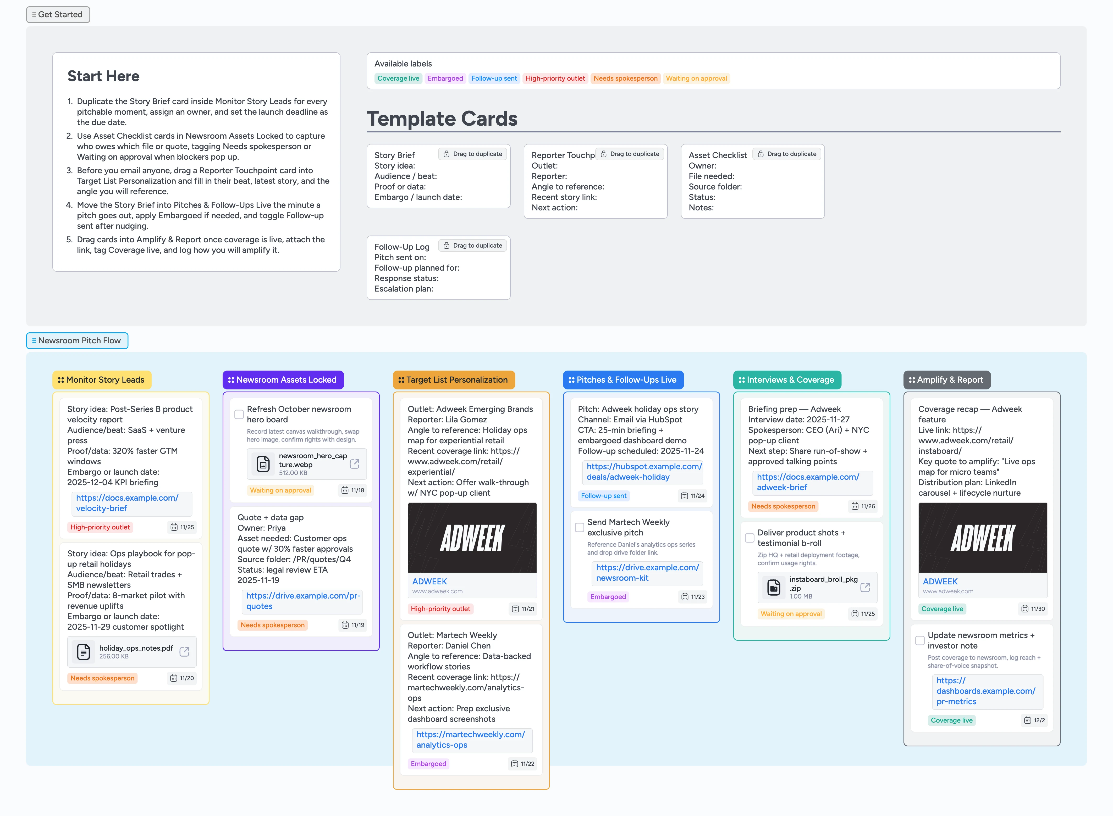 PR Newsroom Pitching Pipeline Template