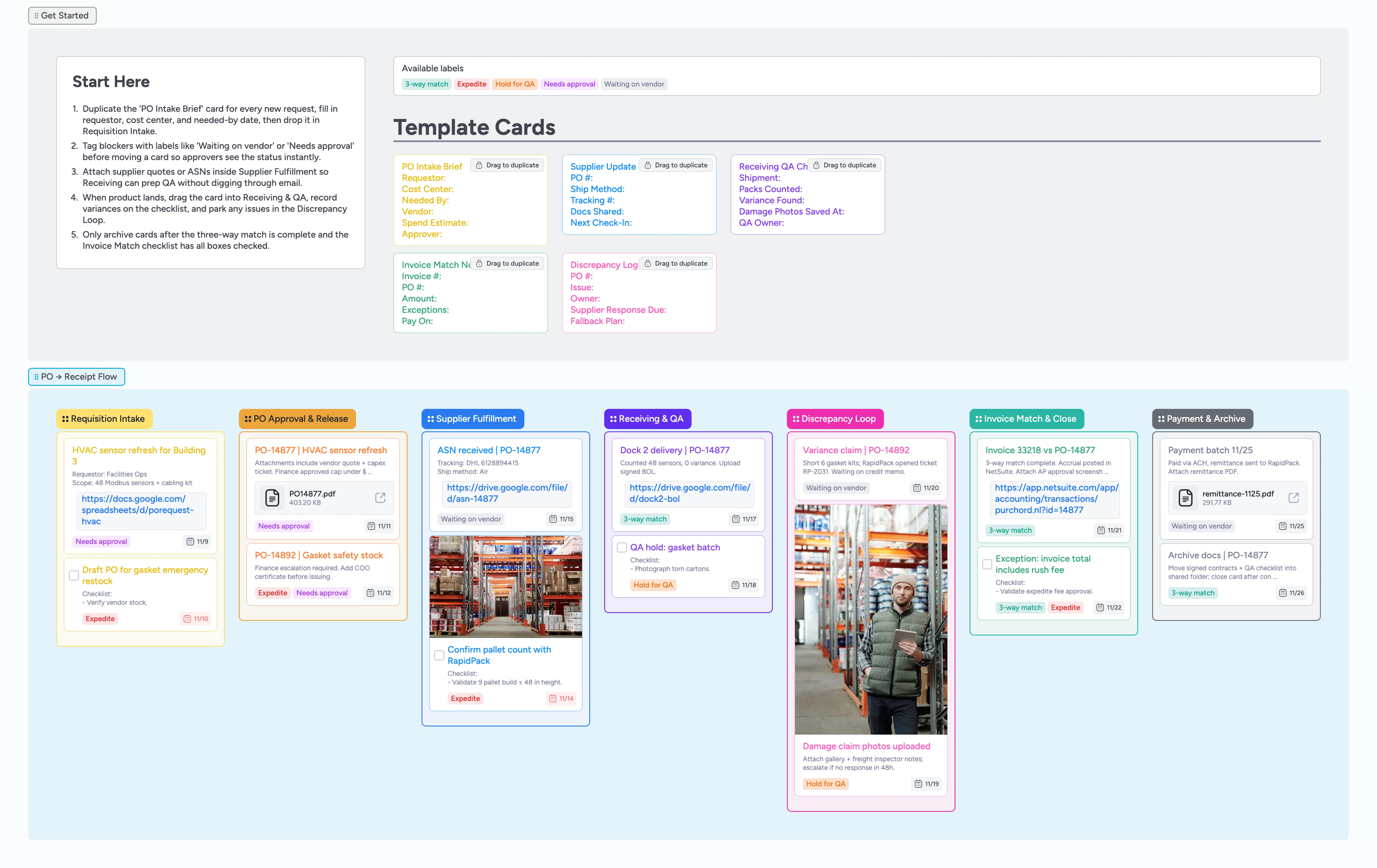PO → Receipt Pipeline Template