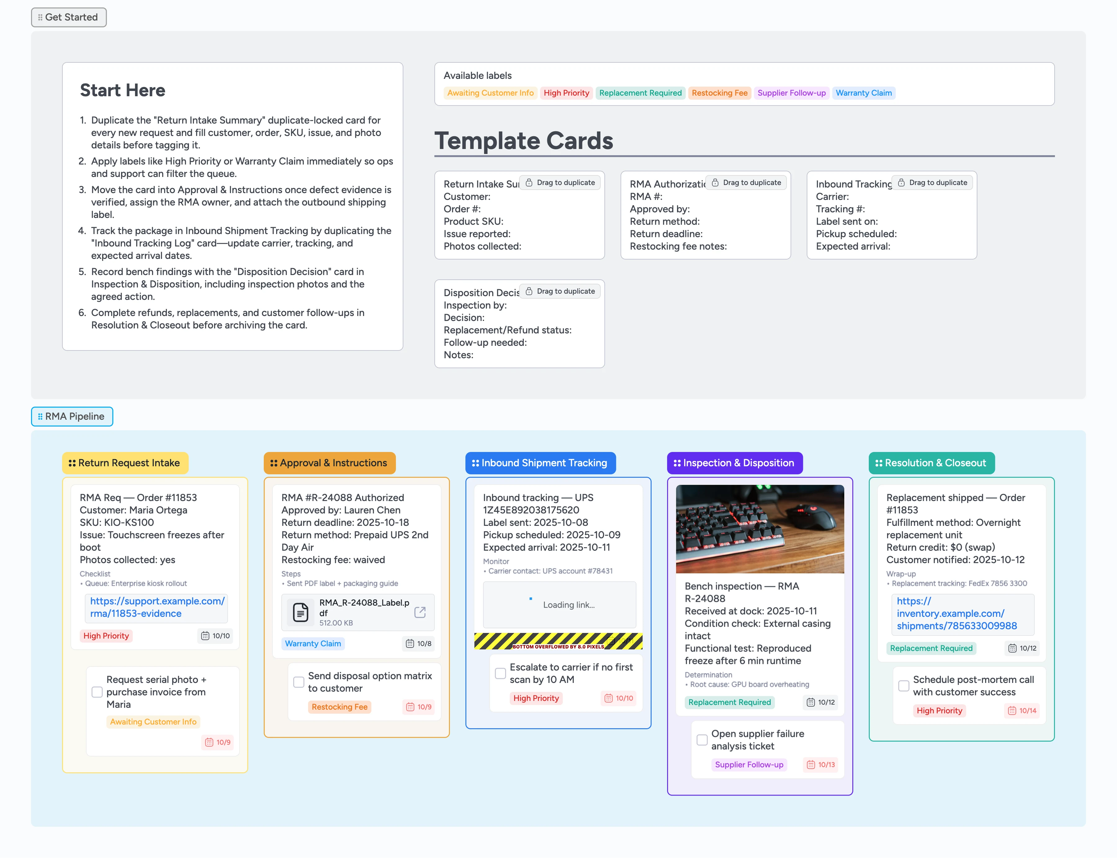RMA Returns Pipeline Template